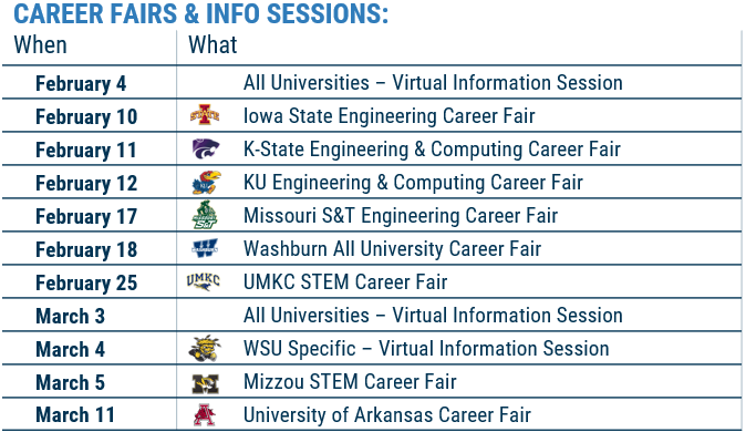 Spring 2026 career fair and info session schedule
