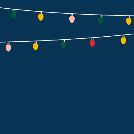 Image of a blue graphic with pink, green, yellow and red string lights