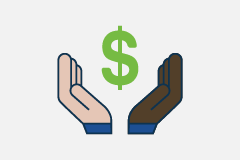 Illustration of two hands with a dollar sign