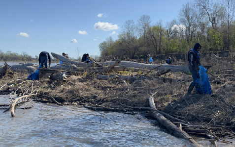 volunteers at a river clean up