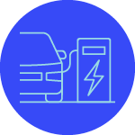 Blue icon with a car plugged into a charger
