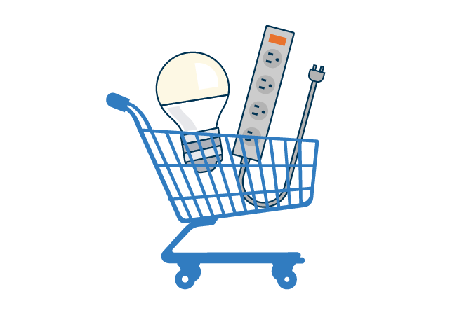 Shopping cart with LED bulb and smart powerstrip