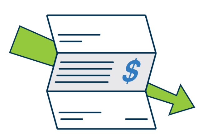 A bill with a green arrow pointing down to signify the bill is getting lower